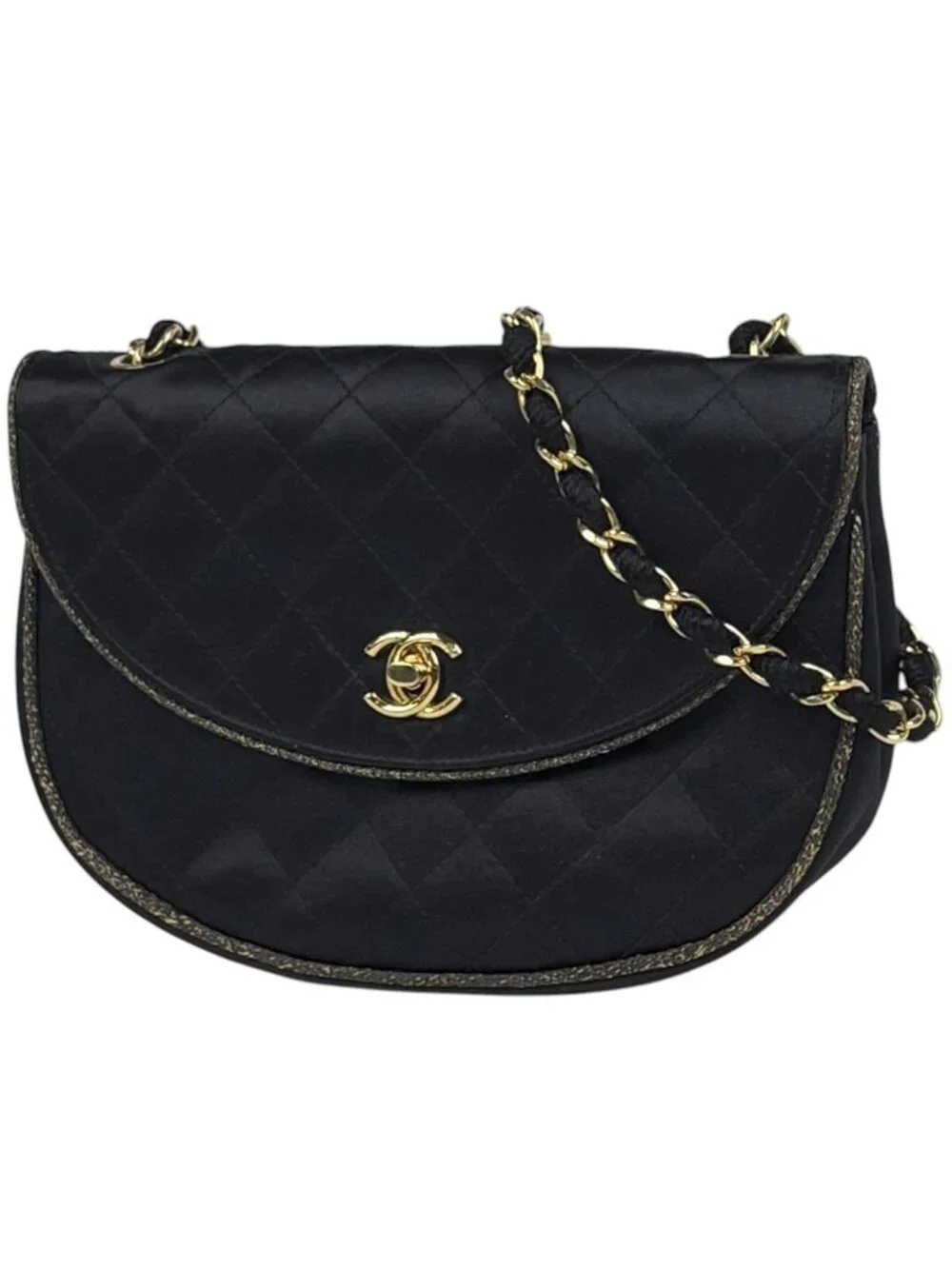 Chanel Shoulder Bag CC Logo Quilted Satin Black
